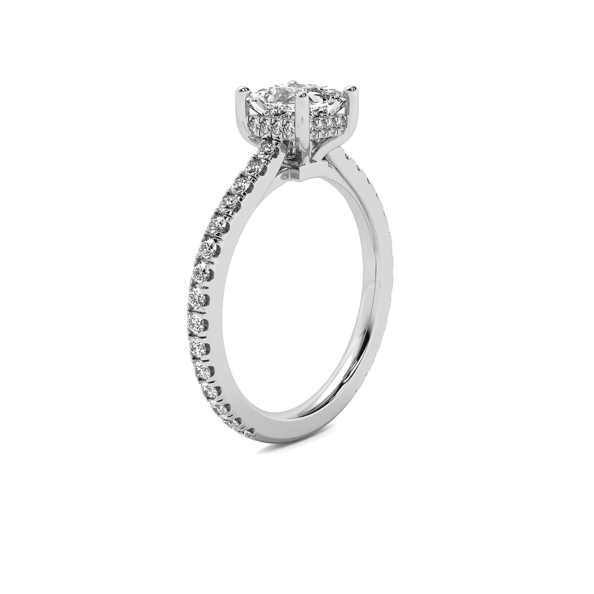Solene Princess Solitaire with Hidden Halo and Accent Diamonds
