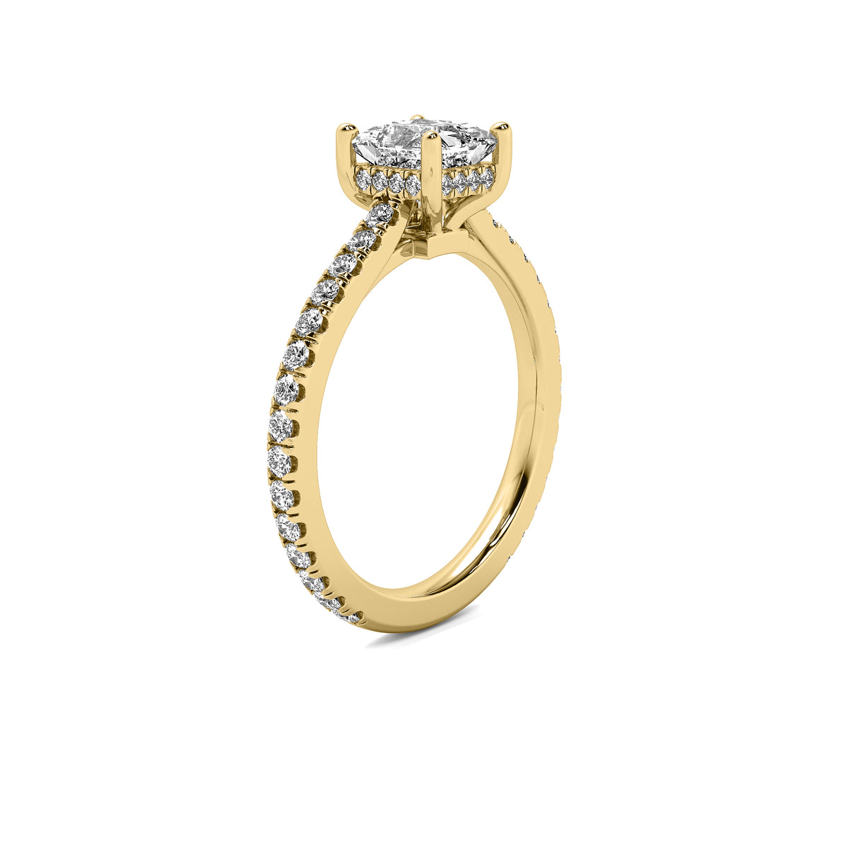 Solene Princess Solitaire with Hidden Halo and Accent Diamonds