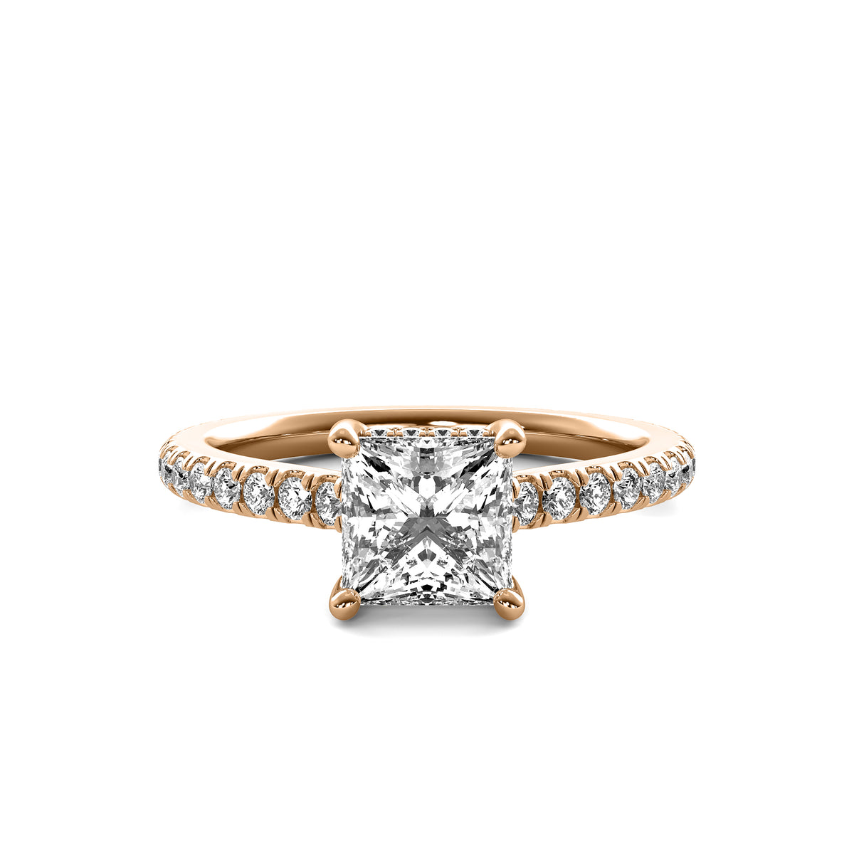 Solene Princess Solitaire with Hidden Halo and Accent Diamonds