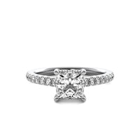 Solene Princess Solitaire with Hidden Halo and Accent Diamonds