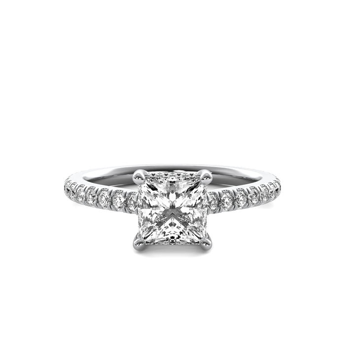 Solene Princess Solitaire with Hidden Halo and Accent Diamonds