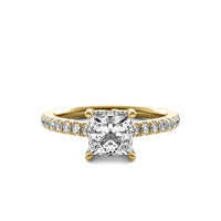 Solene Princess Solitaire with Hidden Halo and Accent Diamonds