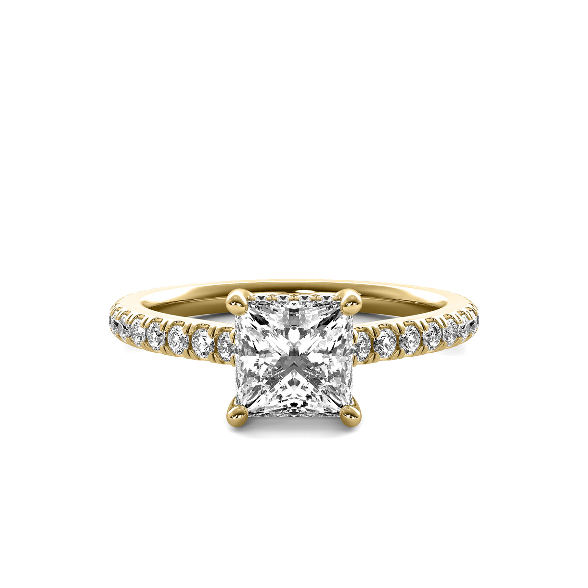 Solene Princess Solitaire with Hidden Halo and Accent Diamonds