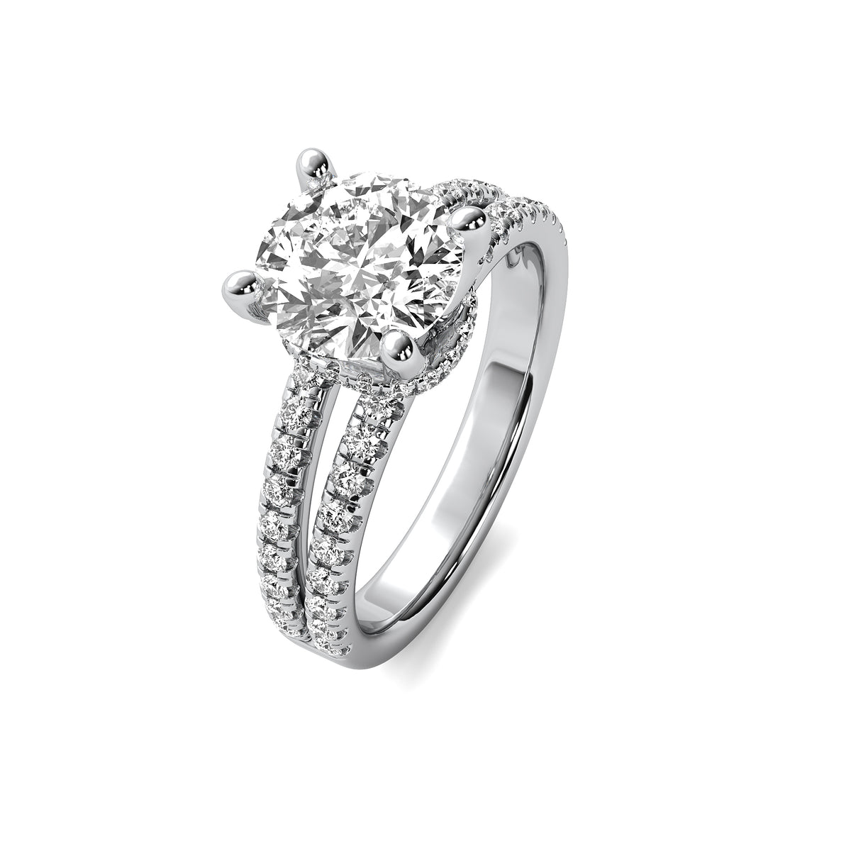 Clementine Round Solitaire with Hidden Halo and Double Accent Diamond Row