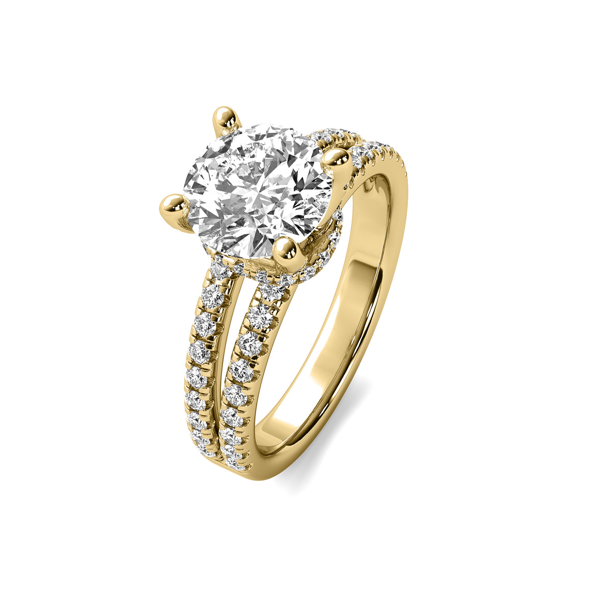 Clementine Round Solitaire with Hidden Halo and Double Accent Diamond Row