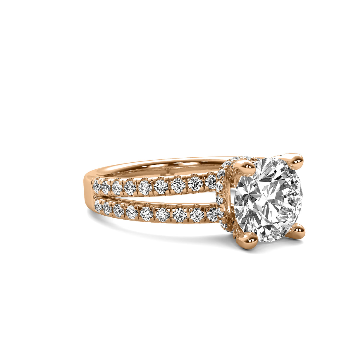 Clementine Round Solitaire with Hidden Halo and Double Accent Diamond Row