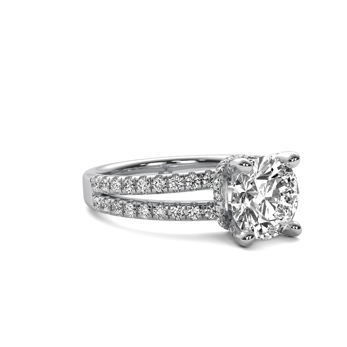 Clementine Round Solitaire with Hidden Halo and Double Accent Diamond Row