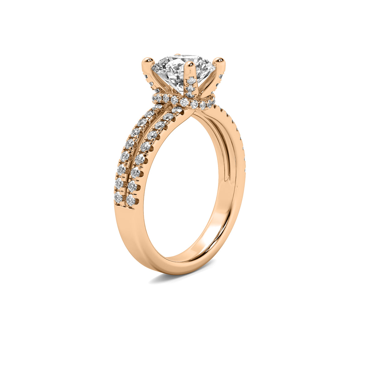 Clementine Round Solitaire with Hidden Halo and Double Accent Diamond Row