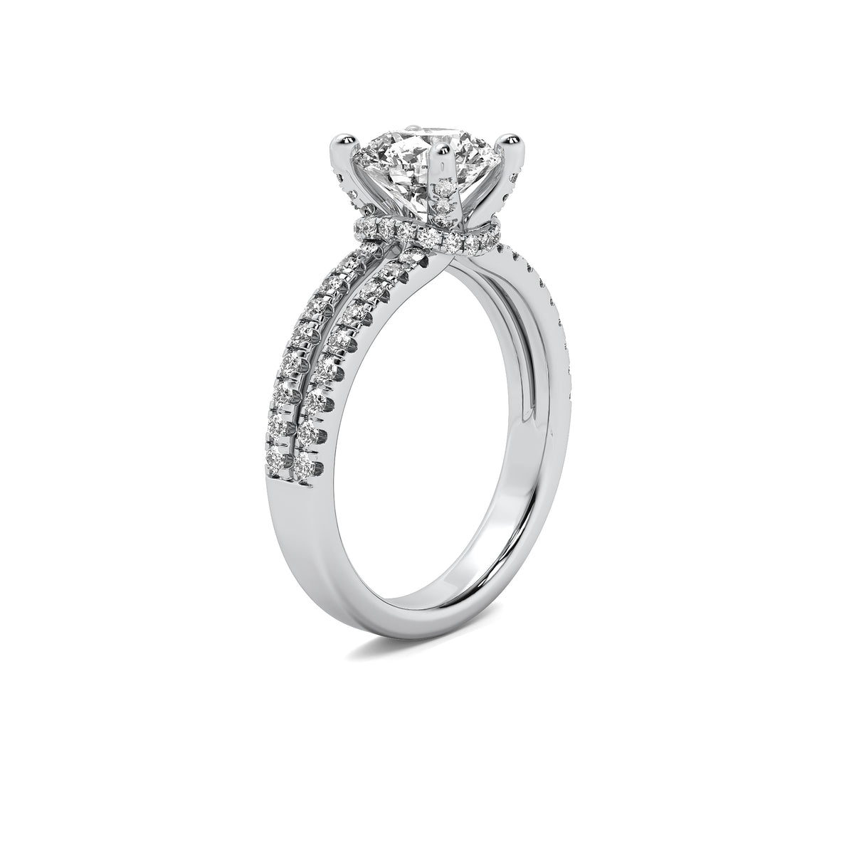 Clementine Round Solitaire with Hidden Halo and Double Accent Diamond Row