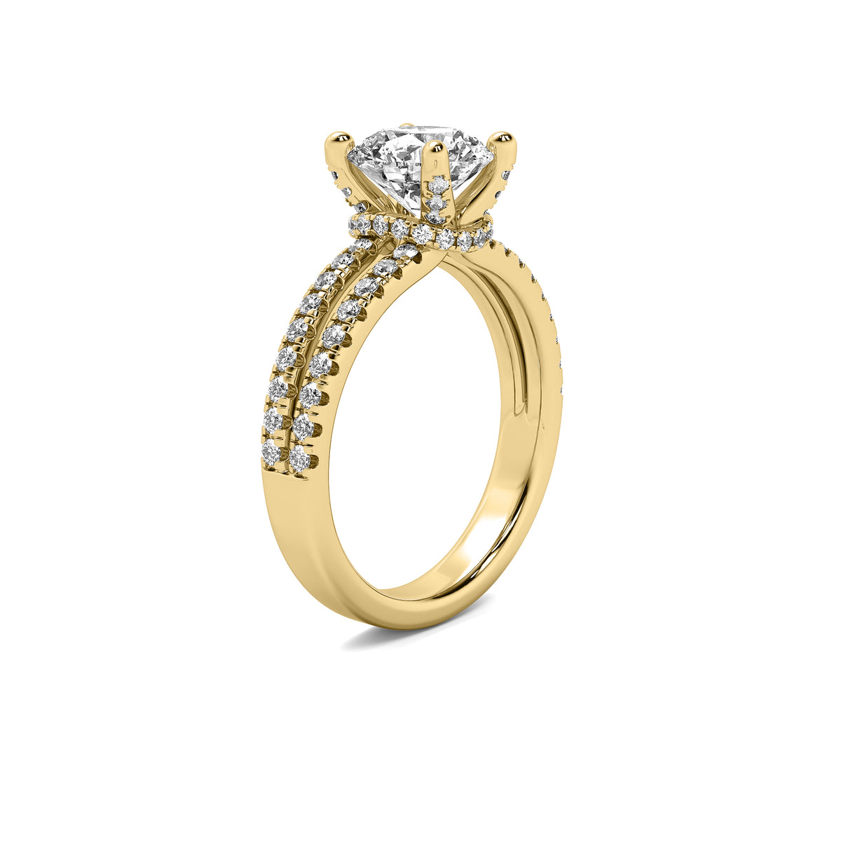 Clementine Round Solitaire with Hidden Halo and Double Accent Diamond Row