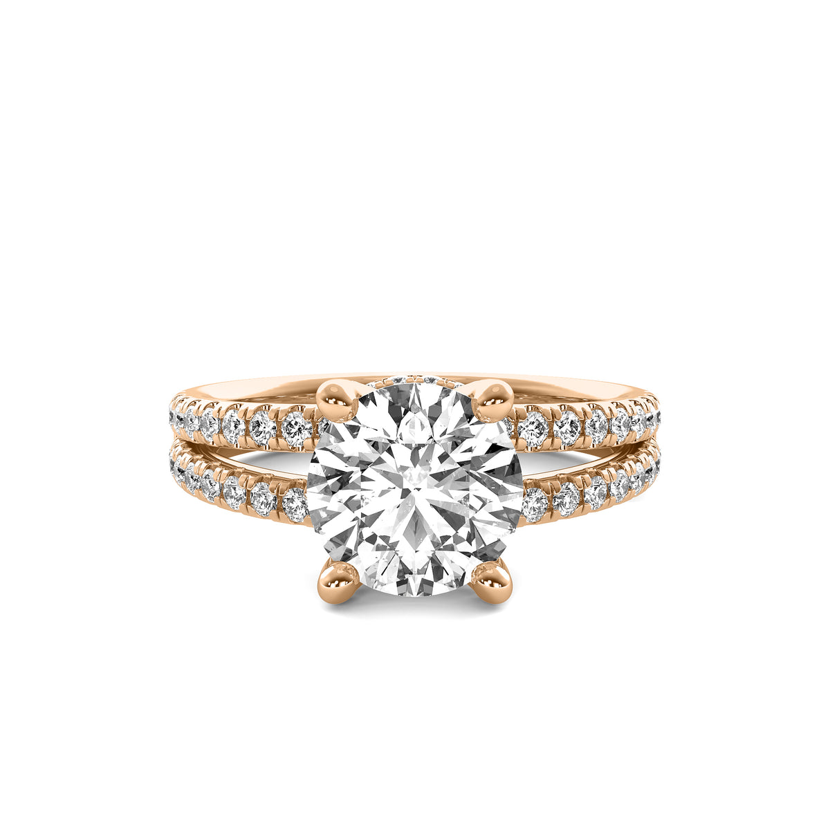 Clementine Round Solitaire with Hidden Halo and Double Accent Diamond Row