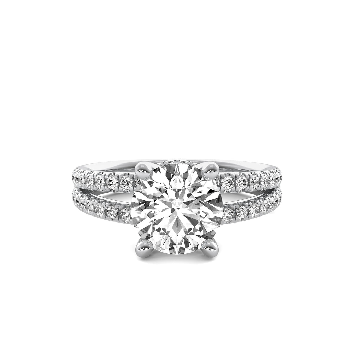 Clementine Round Solitaire with Hidden Halo and Double Accent Diamond Row