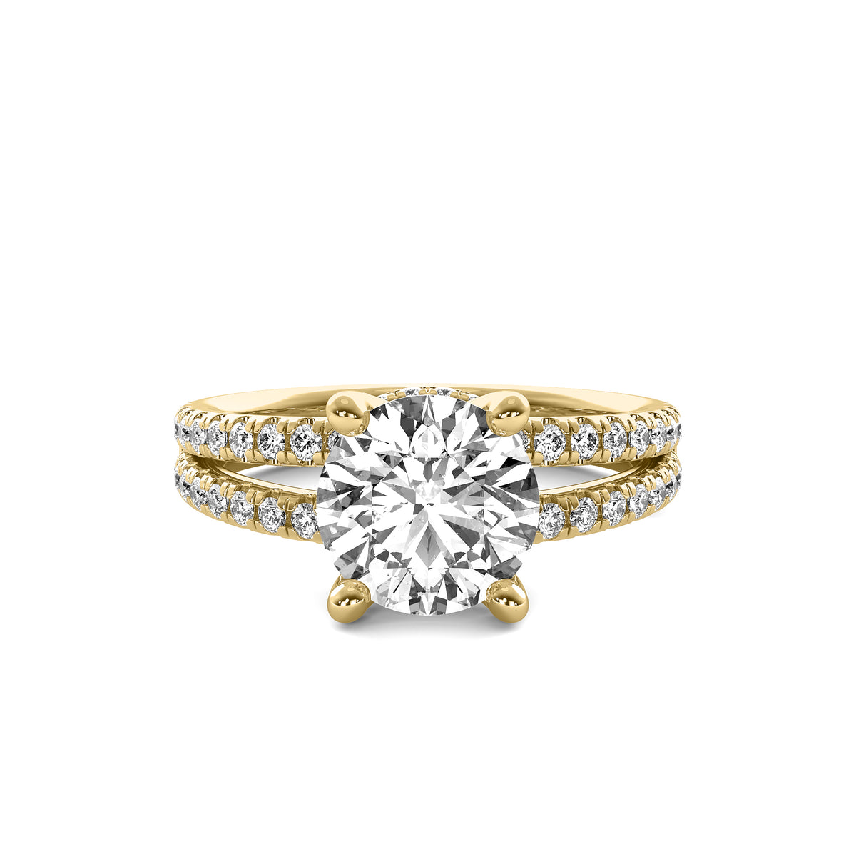 Clementine Round Solitaire with Hidden Halo and Double Accent Diamond Row