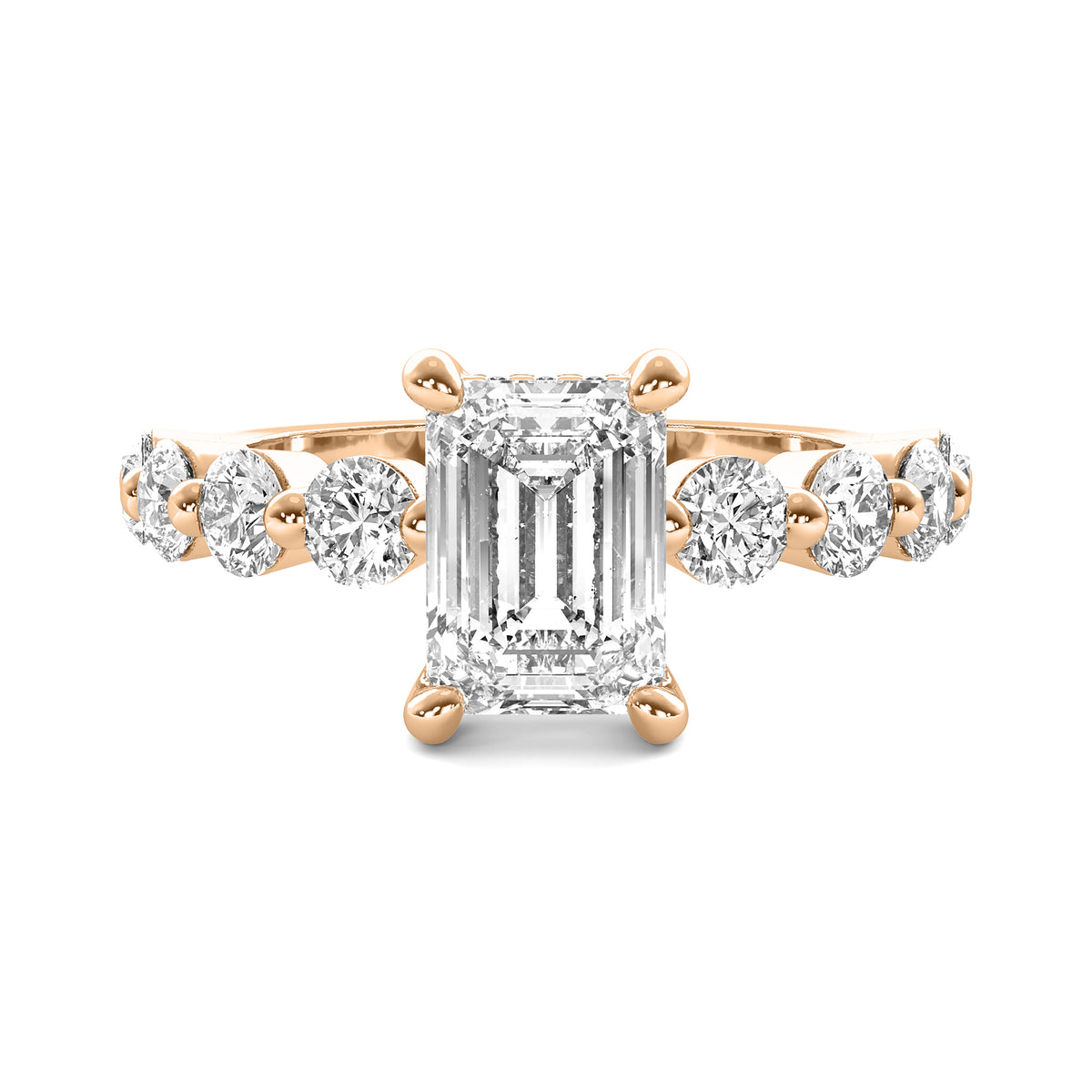 Evadne Emerald Solitaire with Hidden Halo and Half Round Accent Stones