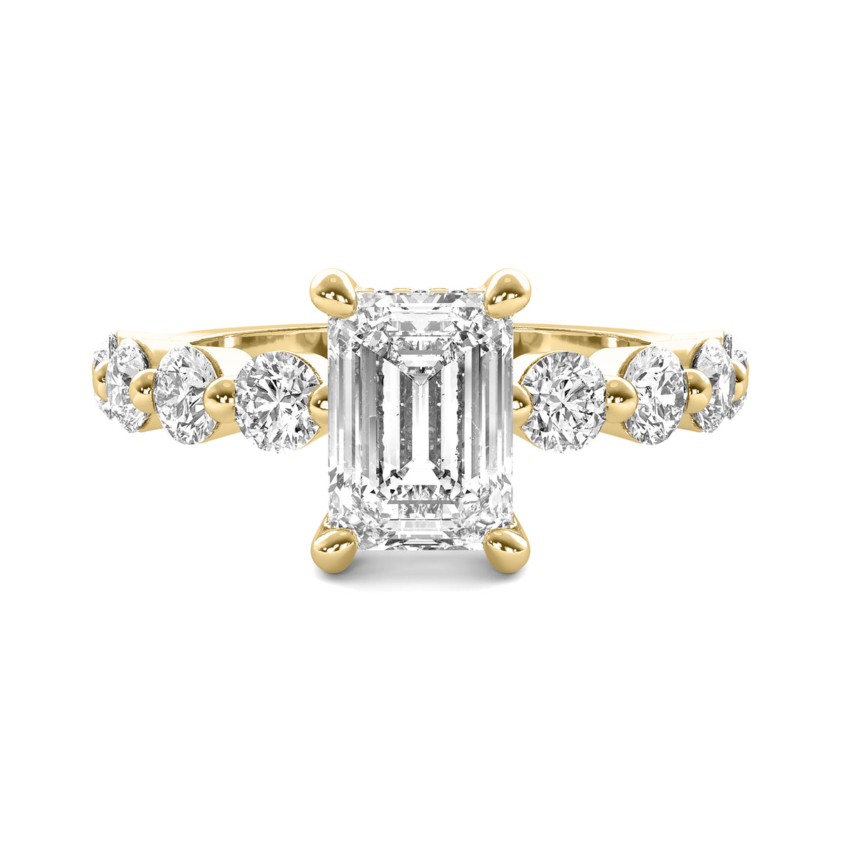 Evadne Emerald Solitaire with Hidden Halo and Half Round Accent Stones