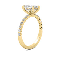 Evadne Emerald Solitaire with Hidden Halo and Half Round Accent Stones