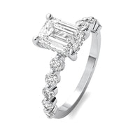 Evadne Emerald Solitaire with Hidden Halo and Half Round Accent Stones
