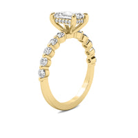 Evadne Emerald Solitaire with Hidden Halo and Half Round Accent Stones