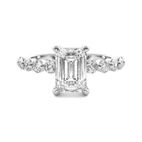 Evadne Emerald Solitaire with Hidden Halo and Half Round Accent Stones