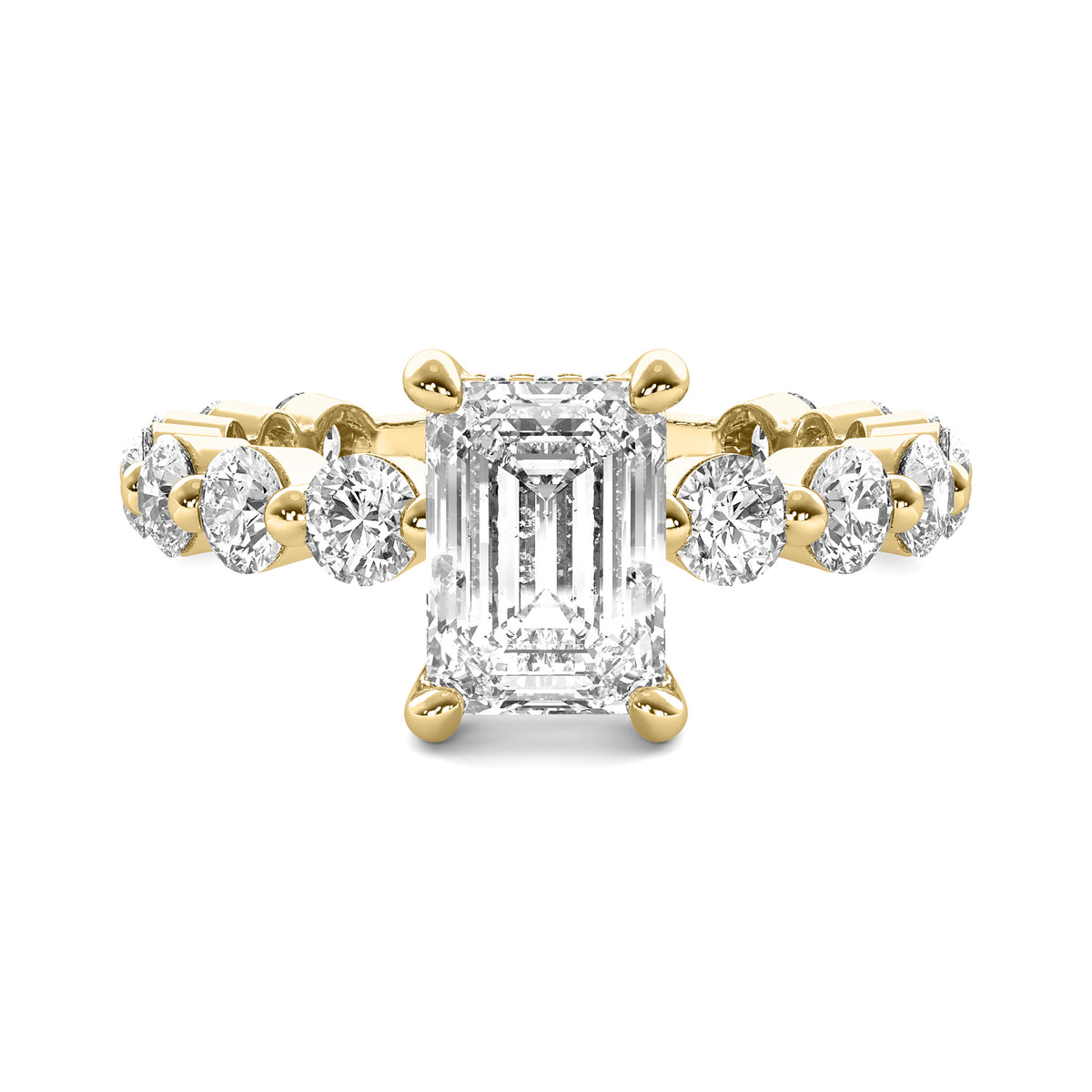 Evadne Emerald Solitaire with Hidden Halo and Full Round Accent Stones