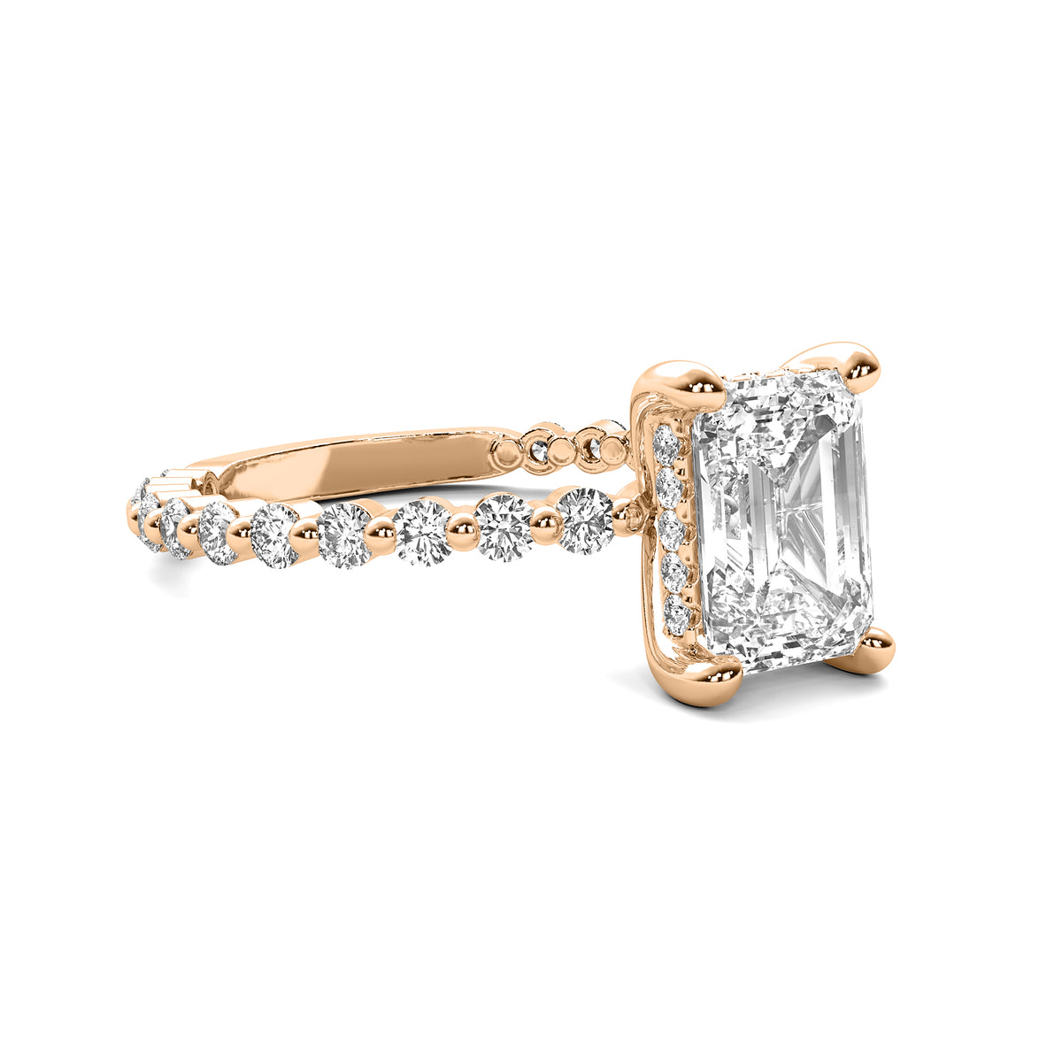 Evadne Emerald Solitaire with Hidden Halo and Full Round Accent Stones