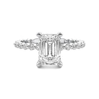 Evadne Emerald Solitaire with Hidden Halo and Full Round Accent Stones