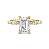 Evadne Emerald Solitaire with Hidden Halo and Full Round Accent Stones