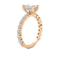 Evadne Emerald Solitaire with Hidden Halo and Full Round Accent Stones