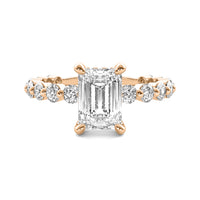Evadne Emerald Solitaire with Hidden Halo and Full Round Accent Stones