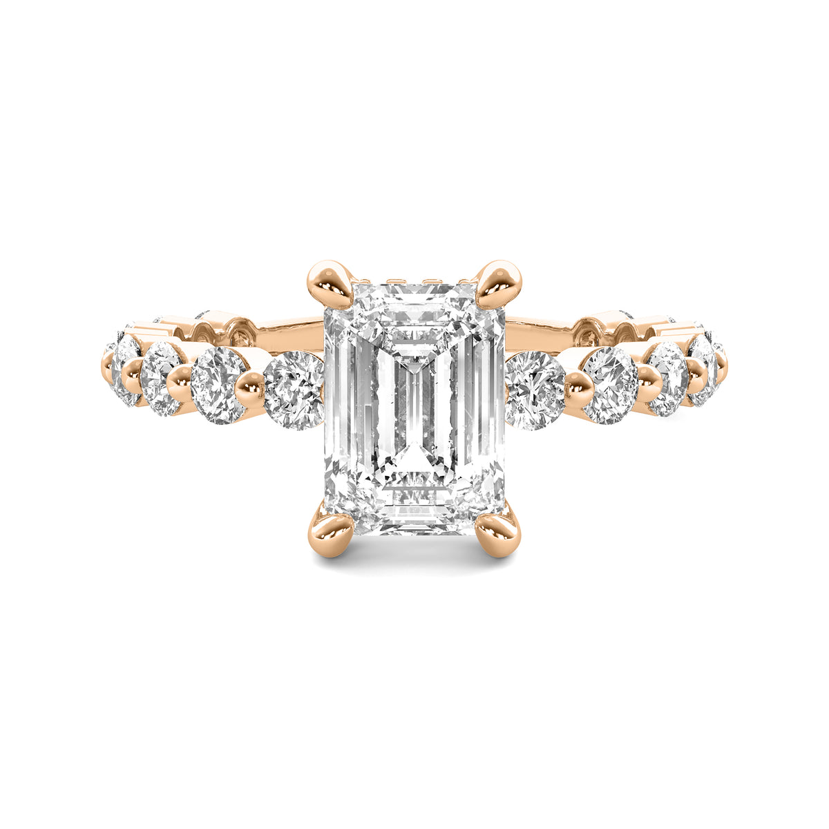Evadne Emerald Solitaire with Hidden Halo and Full Round Accent Stones
