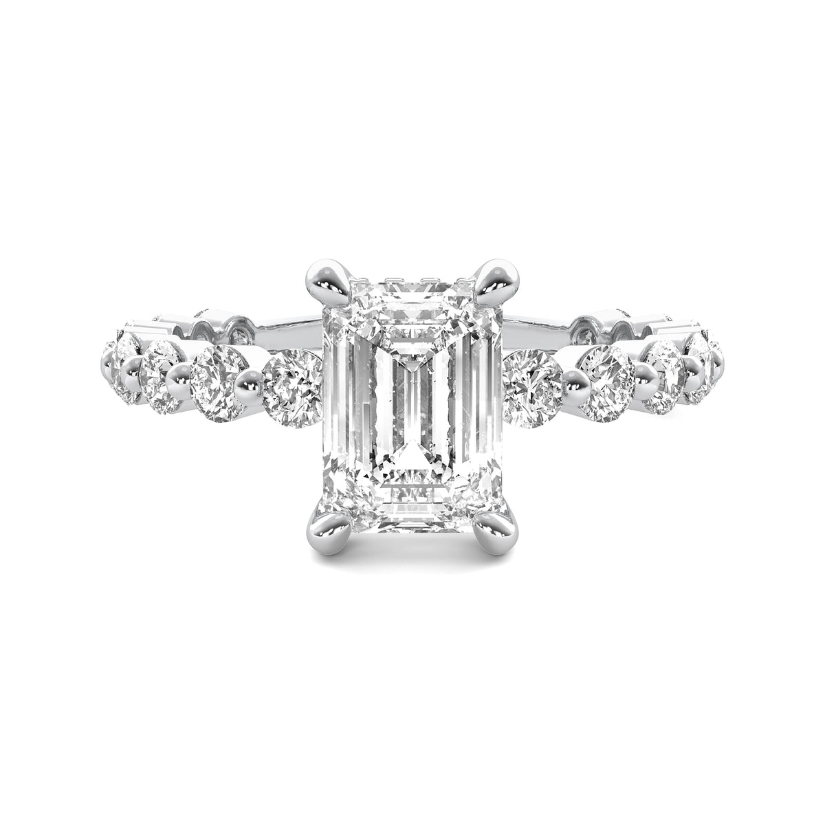 Evadne Emerald Solitaire with Hidden Halo and Full Round Accent Stones