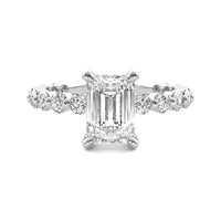 Evadne Emerald Solitaire with Hidden Halo and Full Round Accent Stones