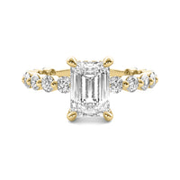 Evadne Emerald Solitaire with Hidden Halo and Full Round Accent Stones