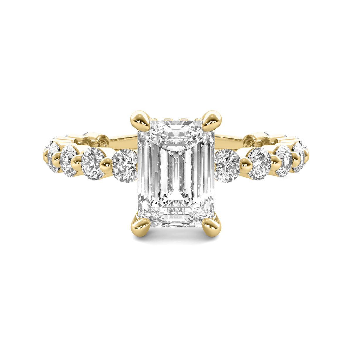 Evadne Emerald Solitaire with Hidden Halo and Full Round Accent Stones