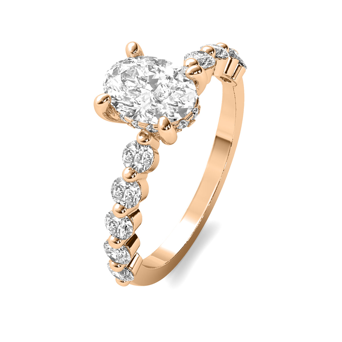 Soraya Oval Solitaire with Hidden Halo and Half Round Accent Stones