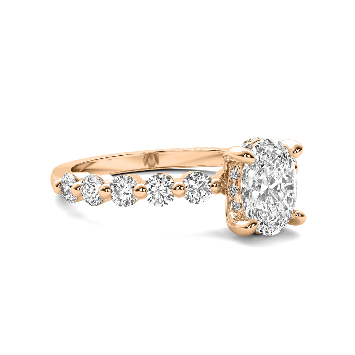 Soraya Oval Solitaire with Hidden Halo and Half Round Accent Stones