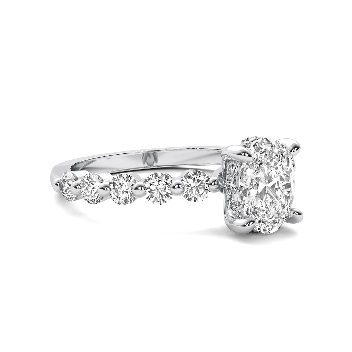 Soraya Oval Solitaire with Hidden Halo and Half Round Accent Stones