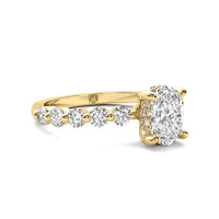 Soraya Oval Solitaire with Hidden Halo and Half Round Accent Stones