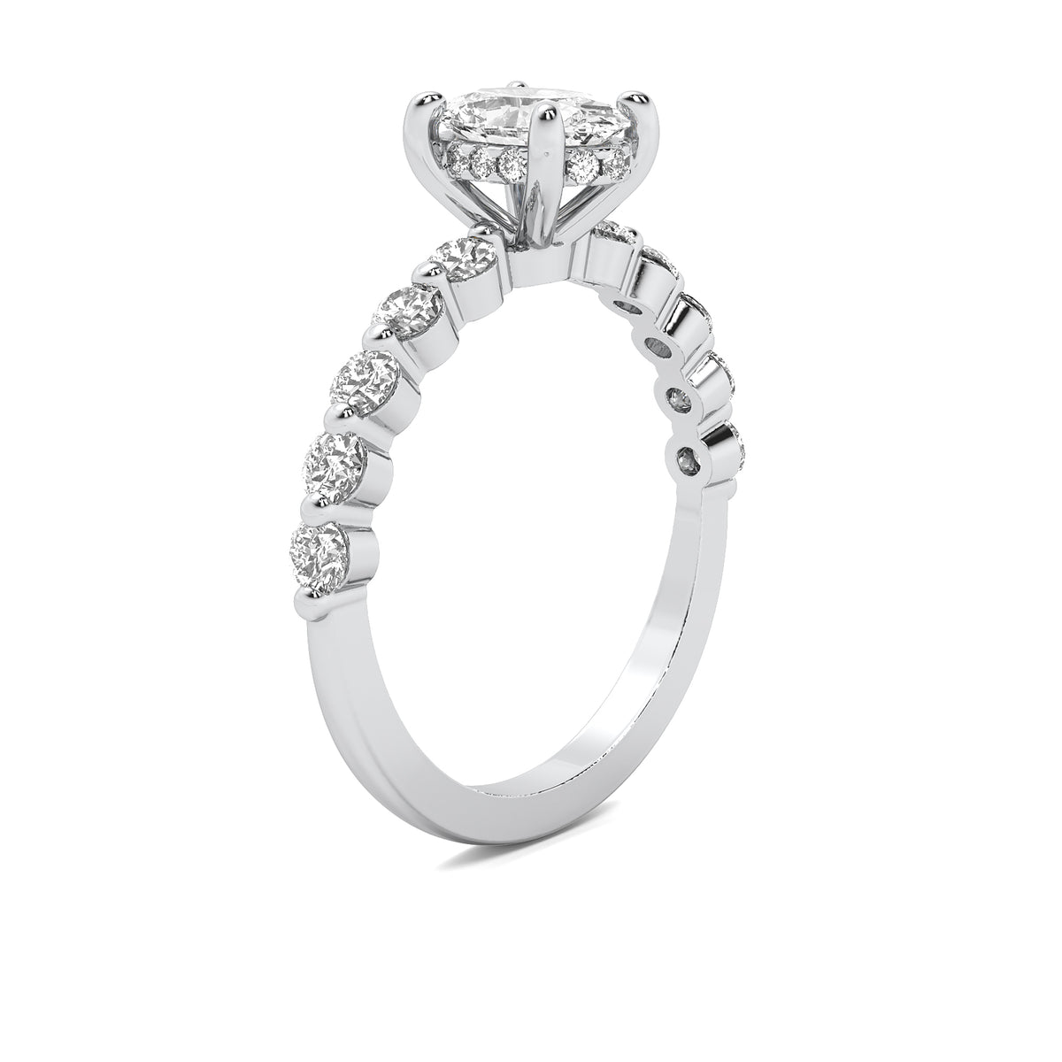 Soraya Oval Solitaire with Hidden Halo and Half Round Accent Stones