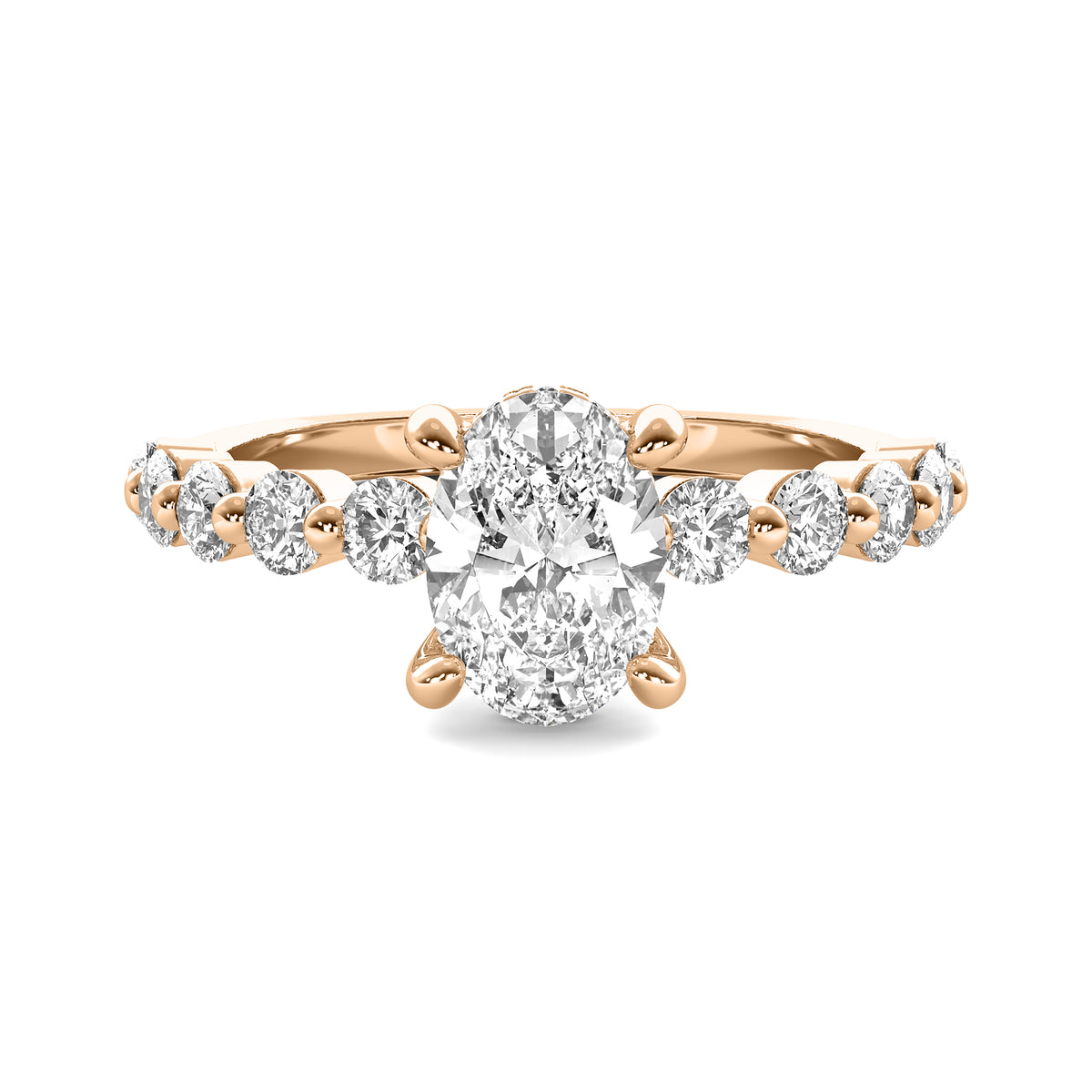 Soraya Oval Solitaire with Hidden Halo and Half Round Accent Stones