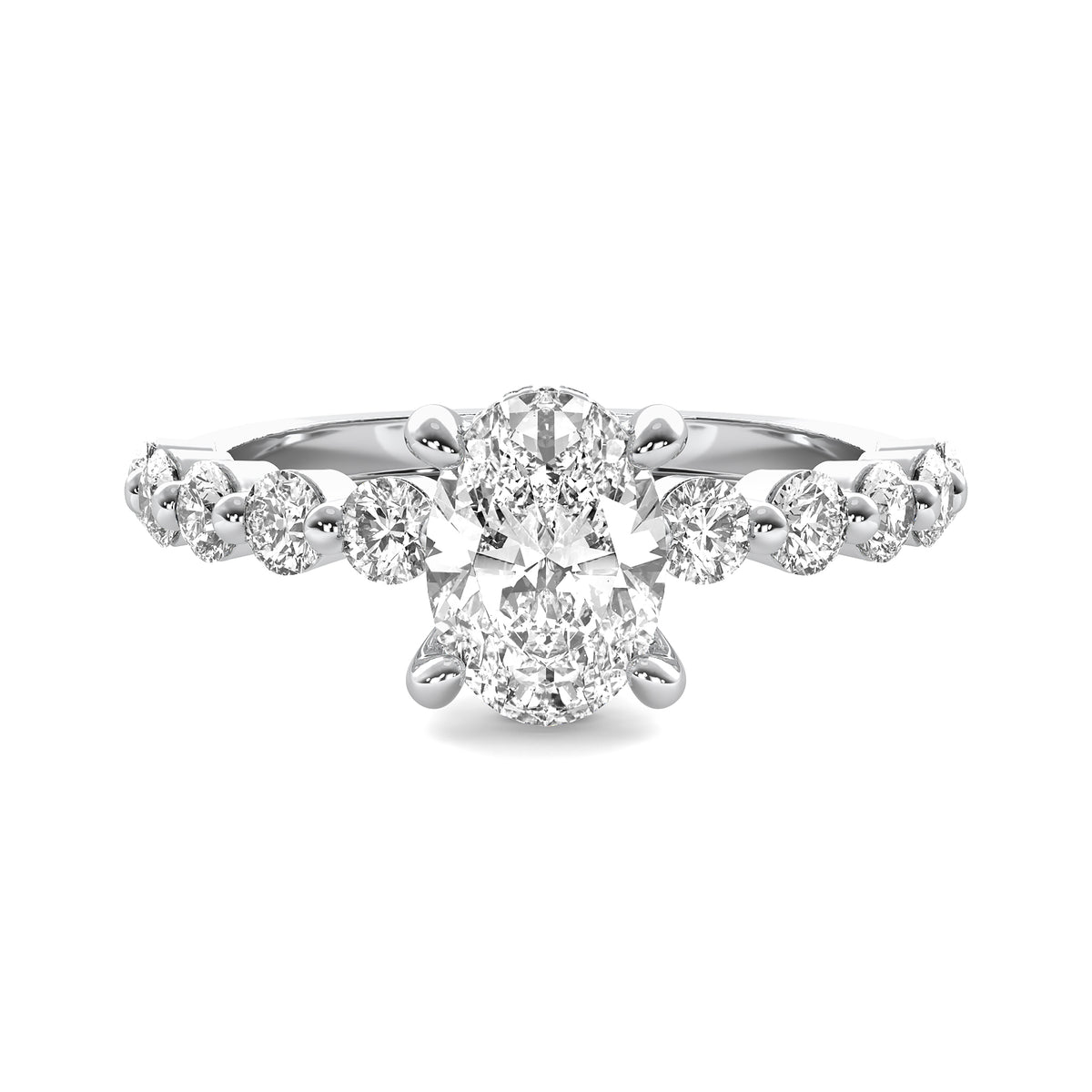 Soraya Oval Solitaire with Hidden Halo and Half Round Accent Stones