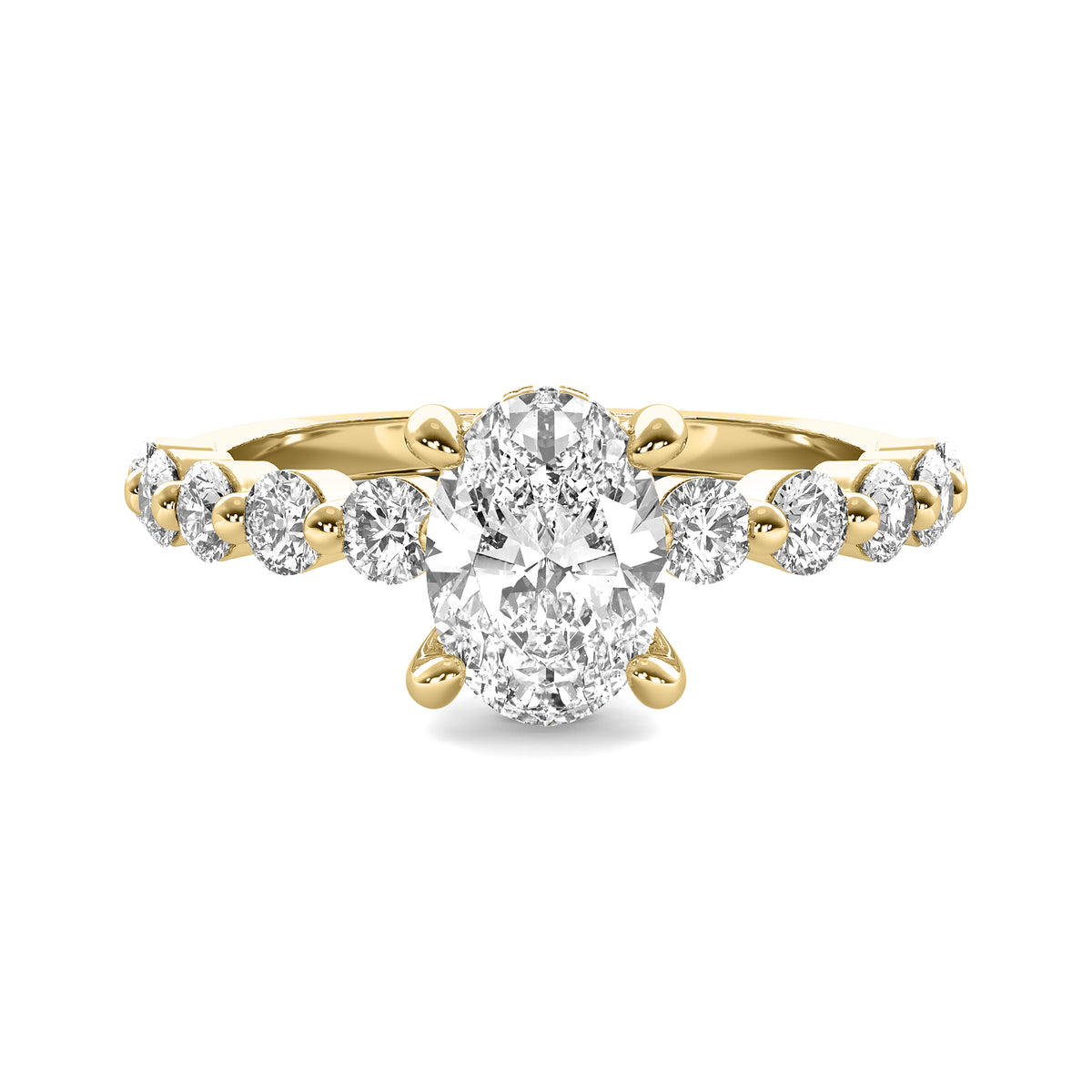 Soraya Oval Solitaire with Hidden Halo and Half Round Accent Stones