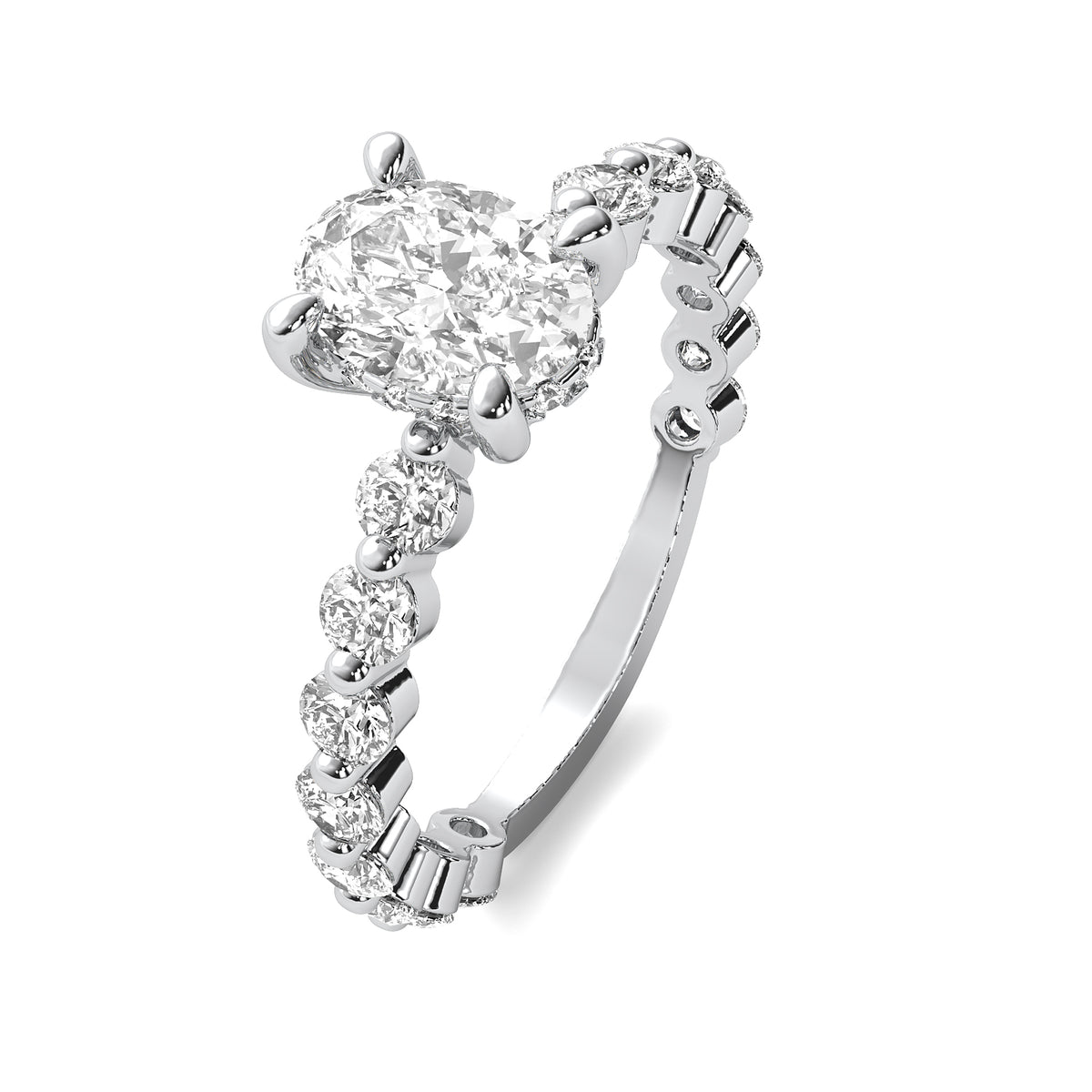 Soraya Oval Solitaire with Hidden Halo and Full Round Accent Stones