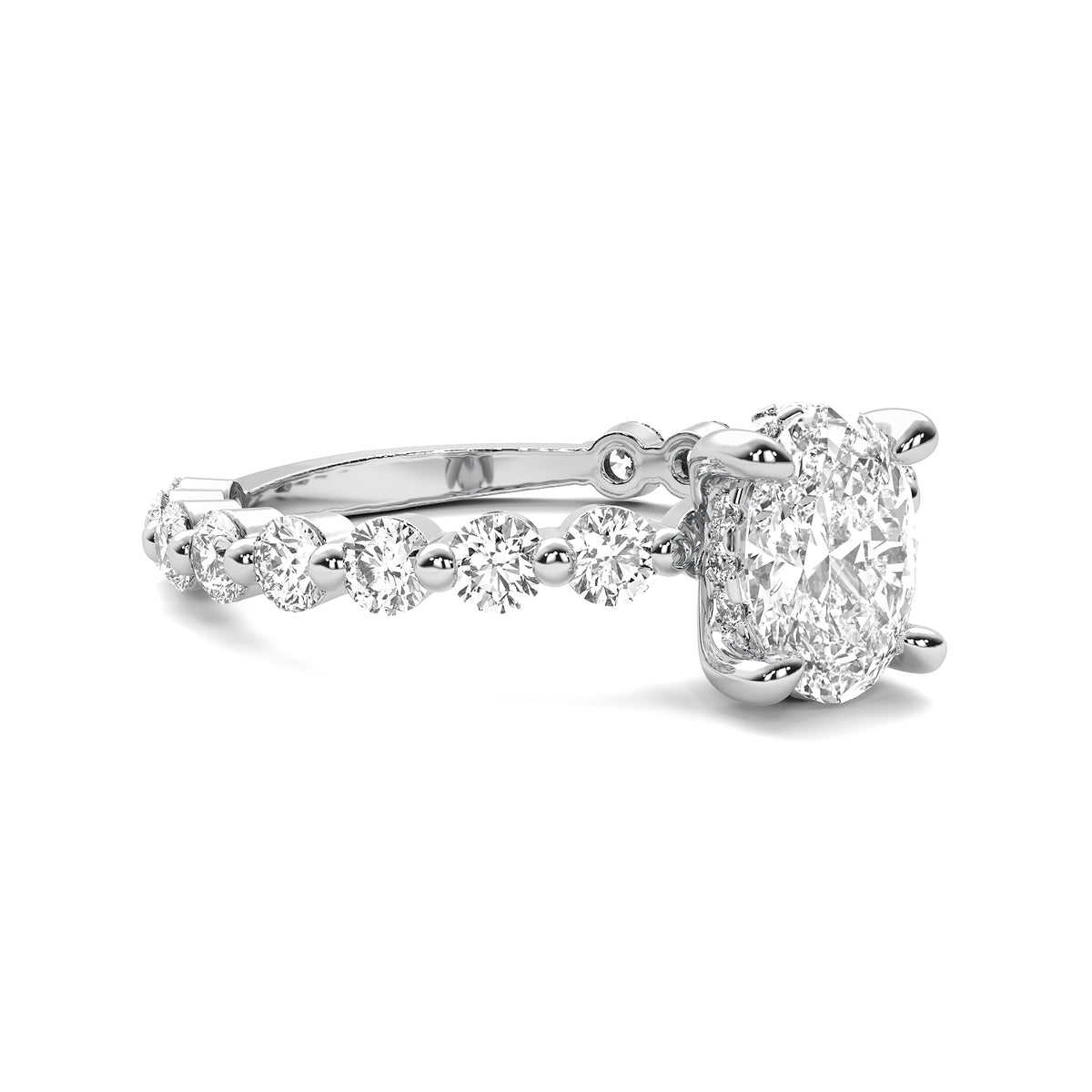Soraya Oval Solitaire with Hidden Halo and Full Round Accent Stones