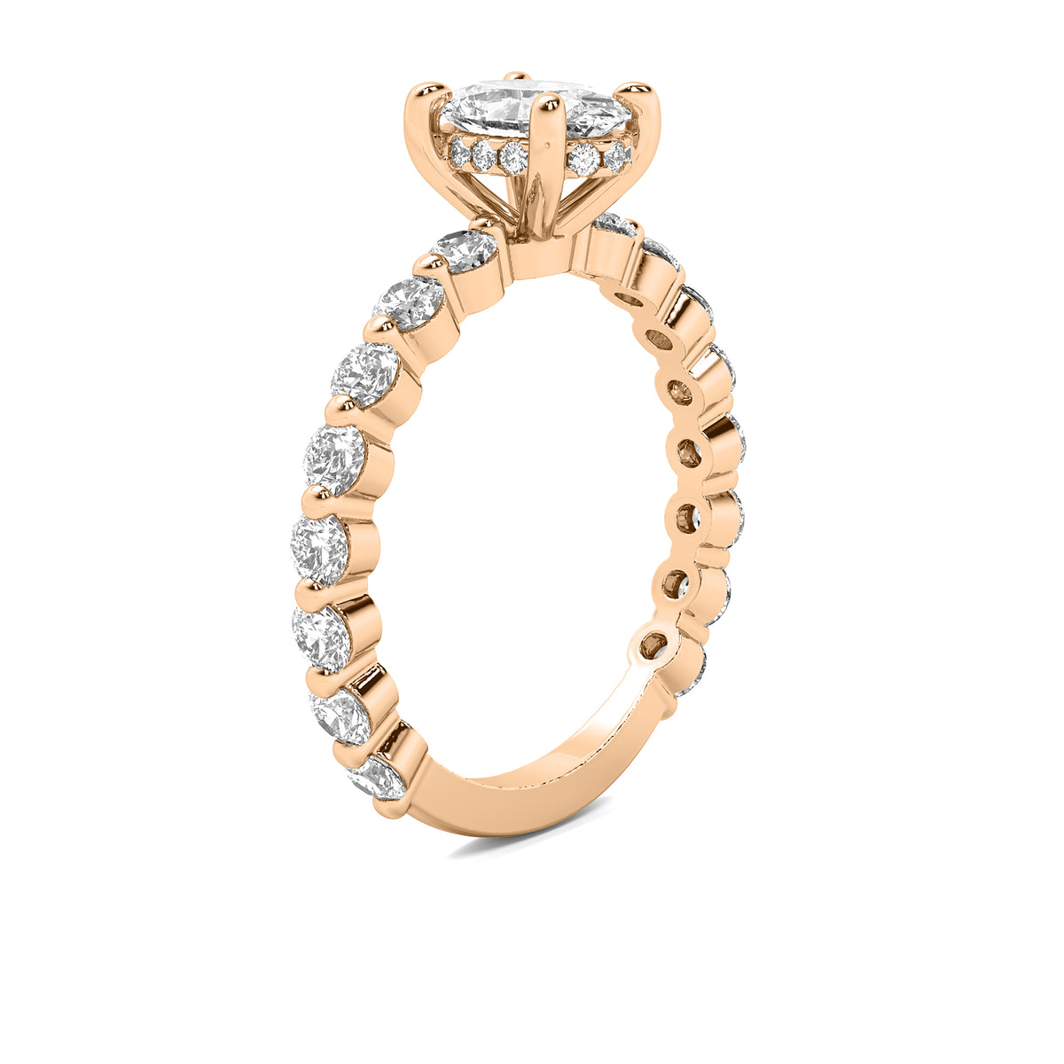 Soraya Oval Solitaire with Hidden Halo and Full Round Accent Stones