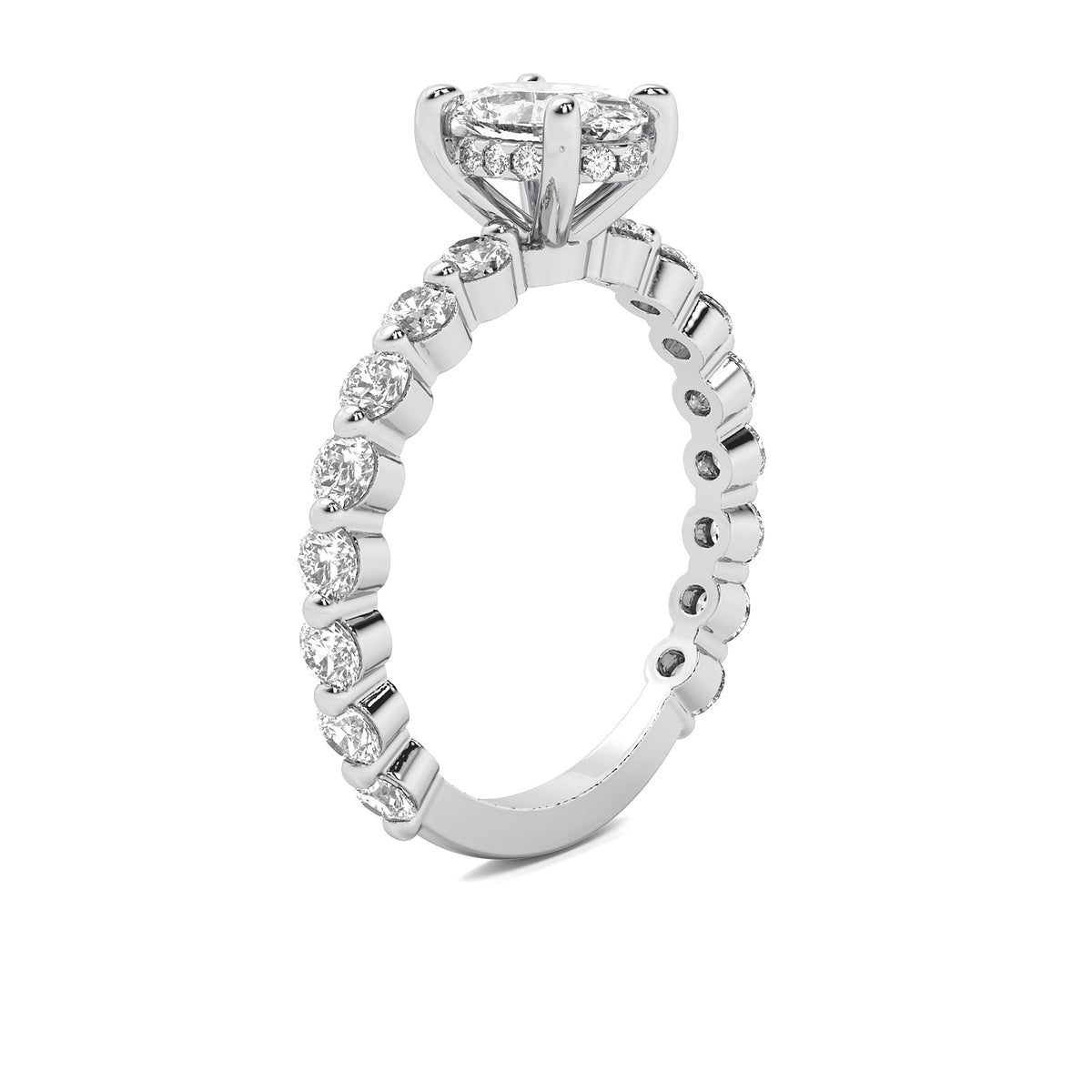 Soraya Oval Solitaire with Hidden Halo and Full Round Accent Stones