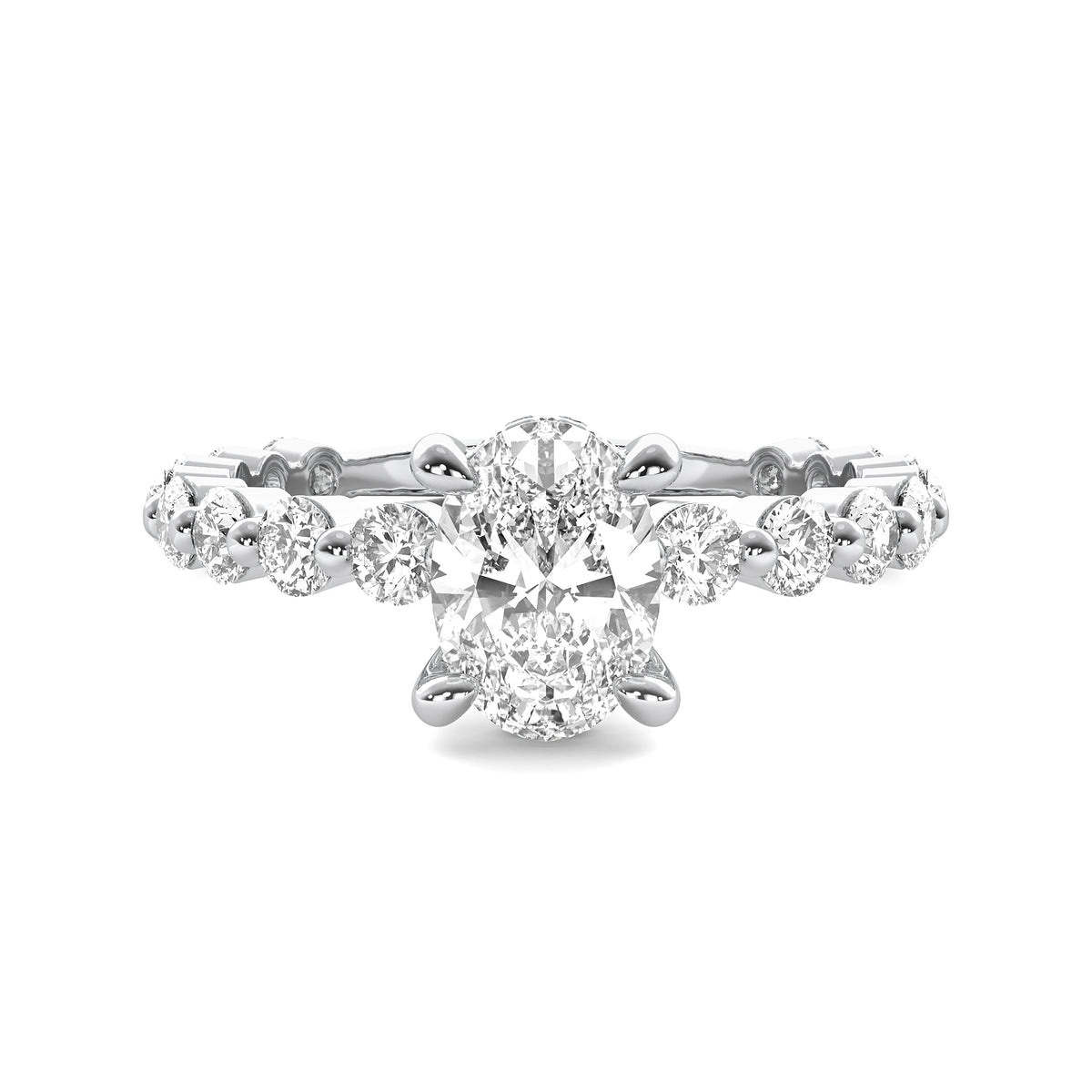 Soraya Oval Solitaire with Hidden Halo and Full Round Accent Stones