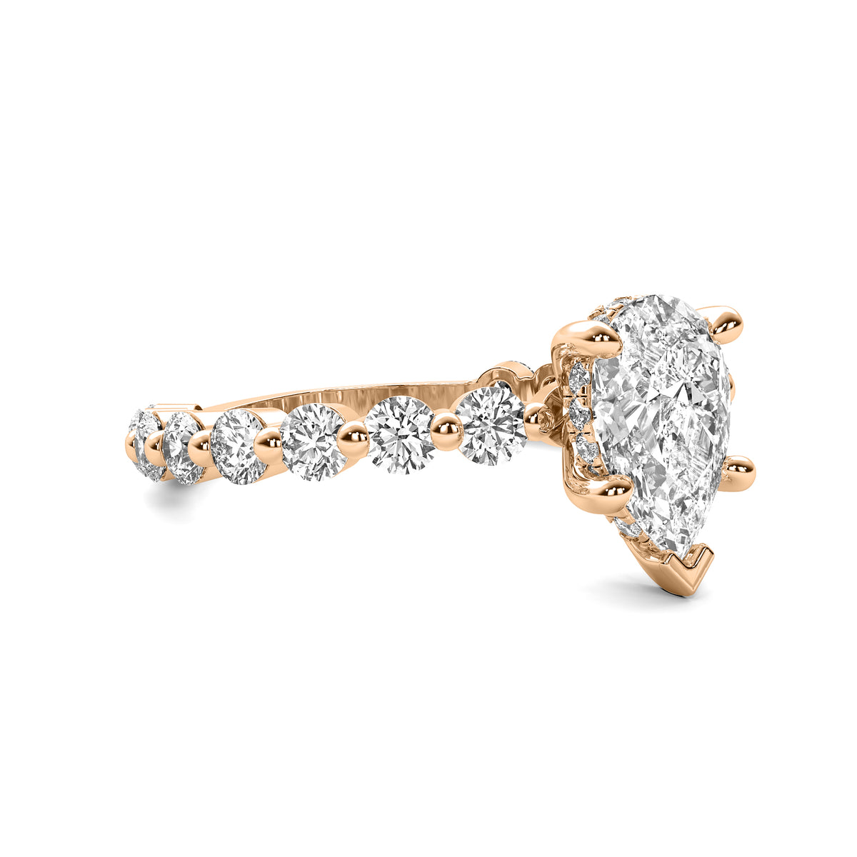 Lucienne Pear Solitaire with Hidden Halo and Full Round Accent Stones