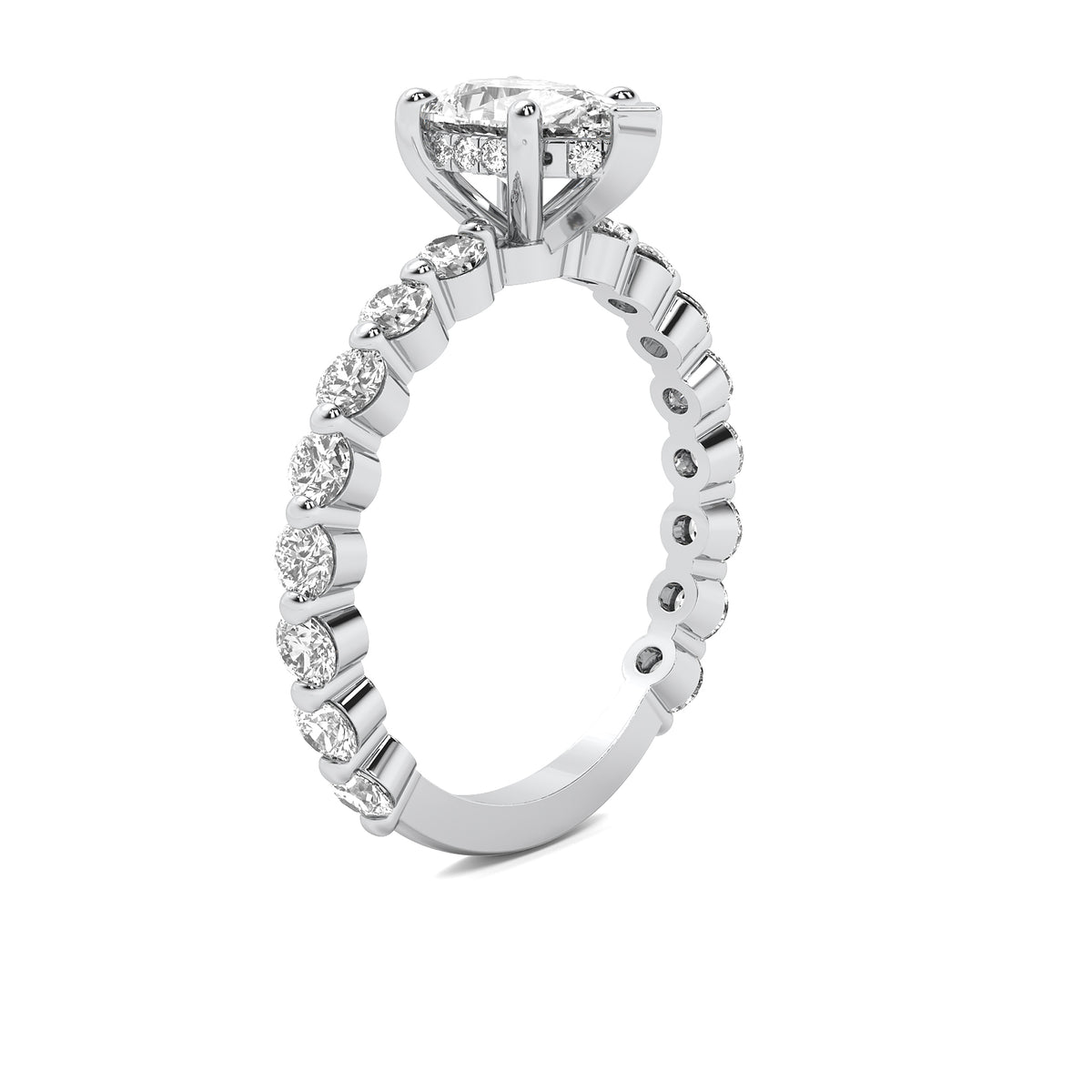 Lucienne Pear Solitaire with Hidden Halo and Full Round Accent Stones