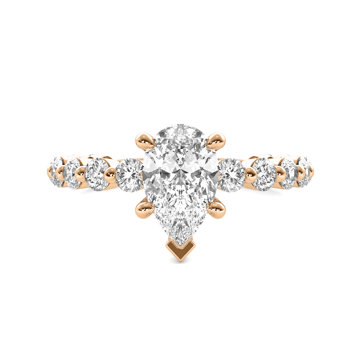 Lucienne Pear Solitaire with Hidden Halo and Full Round Accent Stones